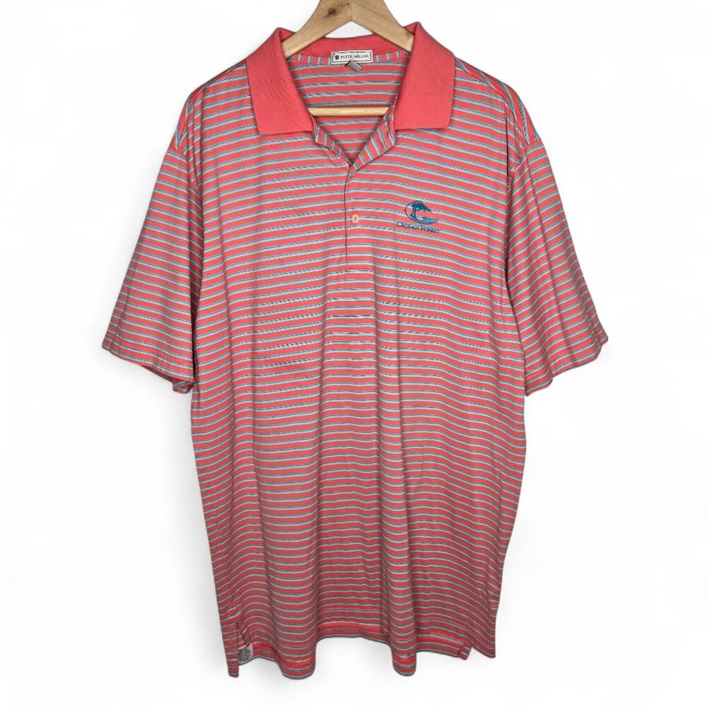 Peter Millar Striped Golf Polo Shirt Men's Performance Activewear Summer FLAW XL